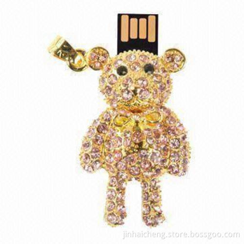 Lovely Bear-Shaped Purple Diamond Necklace Style USB Flash Disk B-061